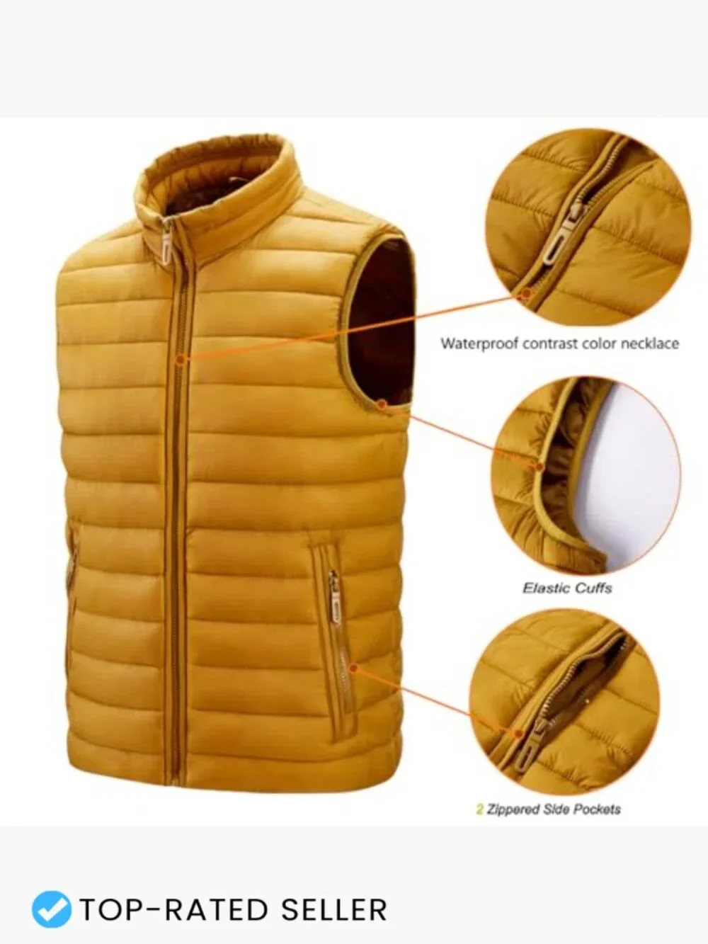 Men's Quilted Puffer Vest Lightweight Insulated Warm Zip-Up Sleeveless Layer